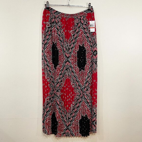 New MK Bandana Paisley Pleated Maxi Skirt Red Currant XS (runs large) - Picture 1 of 7